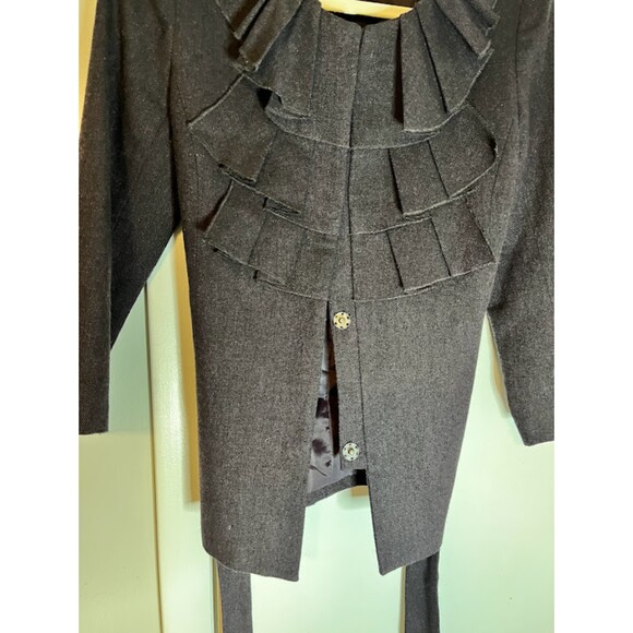 Loft Jacket 6 Brown Belted Wool Blend Ruffle Neckline Classic Feminine Blazer - Picture 6 of 8